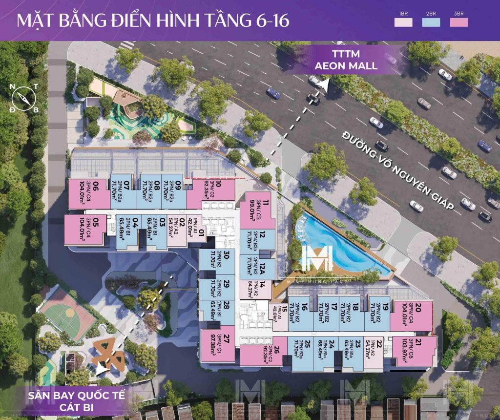 Mặt bằng view tầng 6 - 16 Ambience Gamuda Hải Phòng