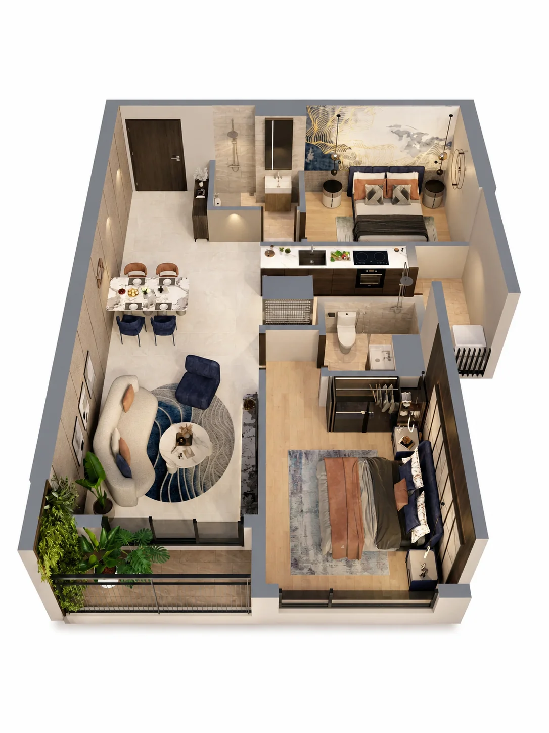 Layout bóc mái căn hộ 2 phòng ngủ Ambience Hải Phòng diện tích 65–75 m²