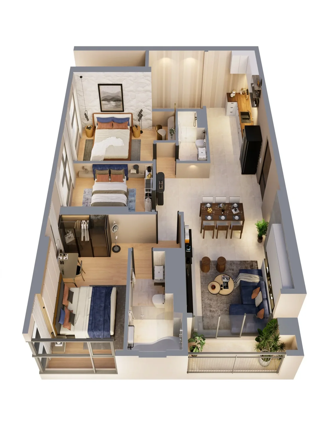 Layout bóc mái căn hộ 3 phòng ngủ Ambience Hải Phòng diện tích 92–104 m²