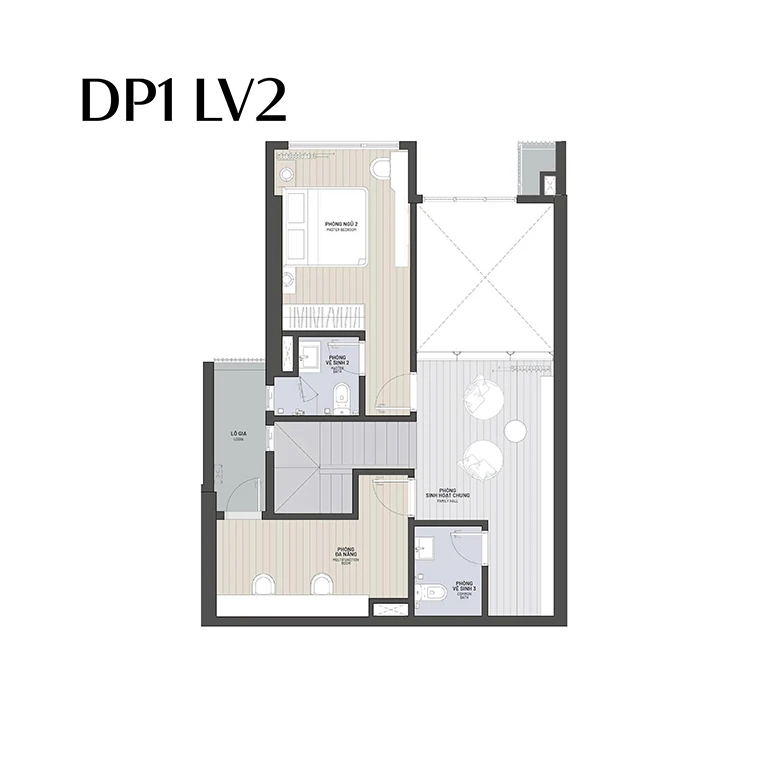 Layout căn hộ Duplex 2 phòng ngủ diện tích 129 m² tầng 2 tại Ambience Hải Phòng