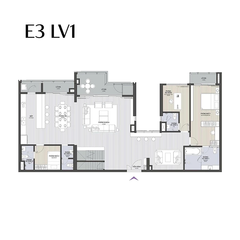 Layout căn hộ Penthouse 4 phòng ngủ diện tích 366 m² tầng 1 tại Ambience Hải Phòng