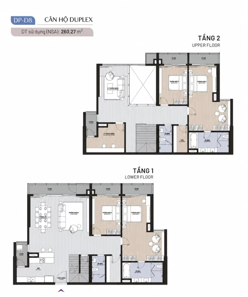 Layout thiết kế căn hộ Duplex Ambience Hải Phòng 260 m²