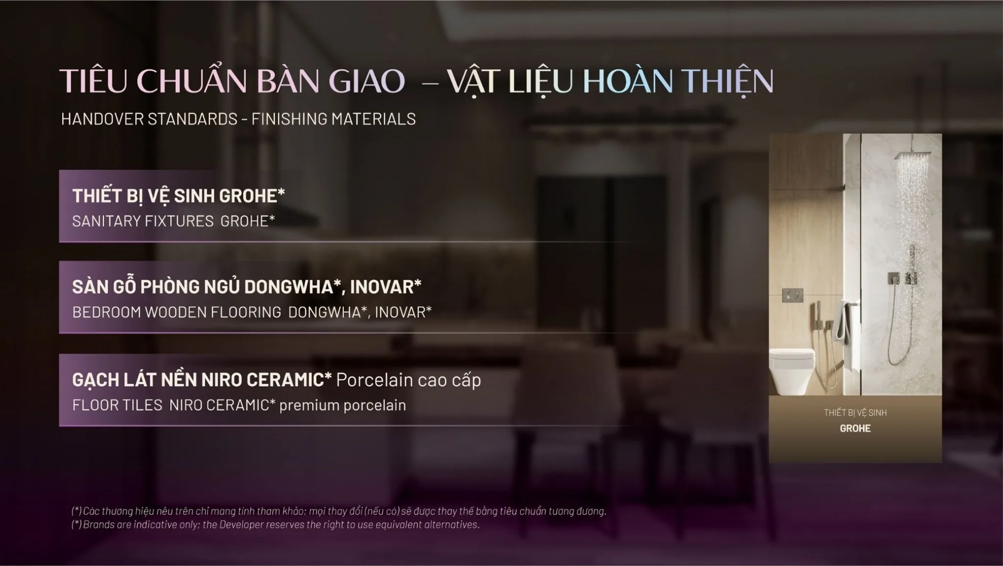 Tiêu chuẩn bàn giao Ambience Hải Phòng vật liệu hoàn thiện